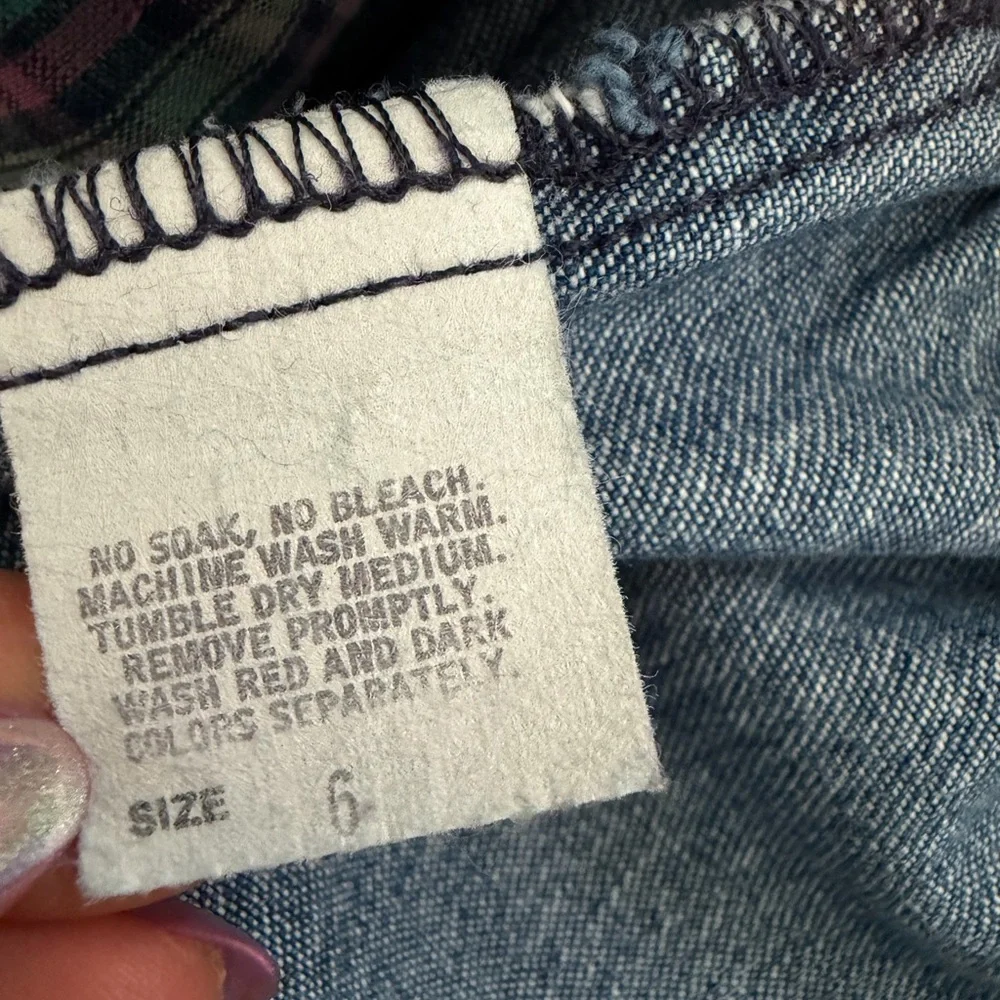 Vintage OshKosh Made in USA Girls Denim Neon Plaid Dress Size 6